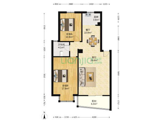 云鹤水岸绿苑 2室2厅1卫 92平方