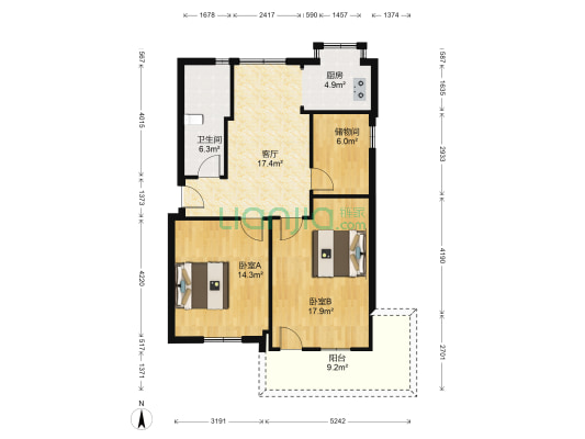 华中电力梨园小区西区北区 2室1厅1卫 88平方