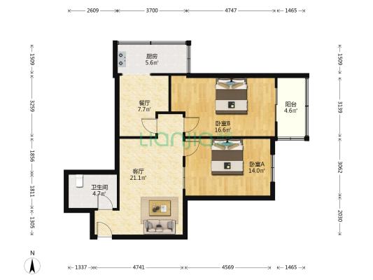 恒山小区 2室2厅1卫 92平方