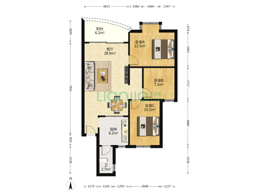 和齐巷3号 3室1厅1卫 84平方
