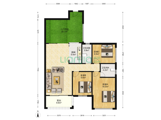 金海岸花园 3室1厅2卫 120平方