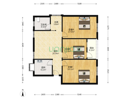 文正街74号院 3室1厅1卫 92平方