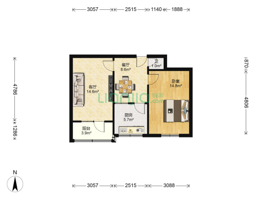 省交通规划设计院家属楼（皋兰路） 1室2厅1卫 66平方