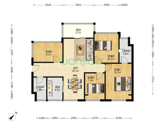 碧桂园珑尚花园 4室1厅2卫 113平方