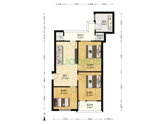 商业东街6号 3室1厅2卫 80平方