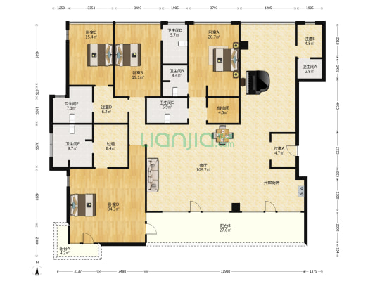 琥珀湾 4室1厅6卫 322平方