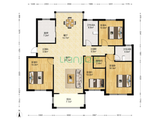 梓新景苑 4室2厅2卫 143平方