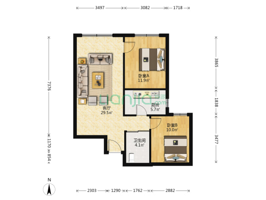 融创城融文园 2室1厅1卫 83平方