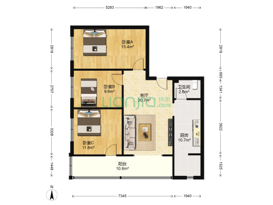 怡心园 3室1厅1卫 93平方