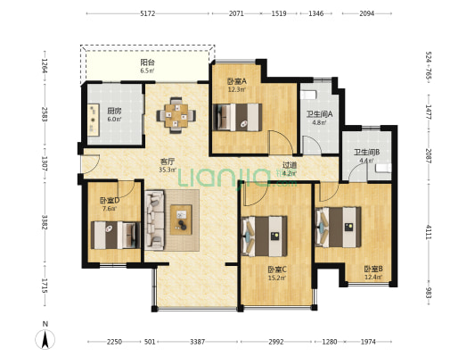 锦荟豪庭 4室1厅2卫 130平方