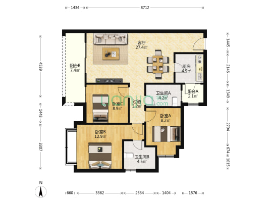 朗诗未来街区 3室2厅2卫 102平方