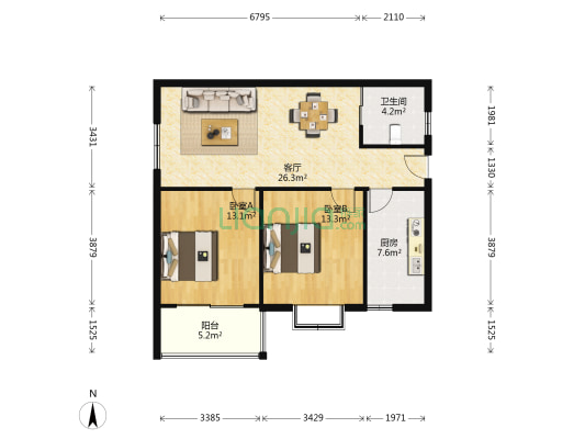 清江花苑圆梦园 2室1厅1卫 94平方