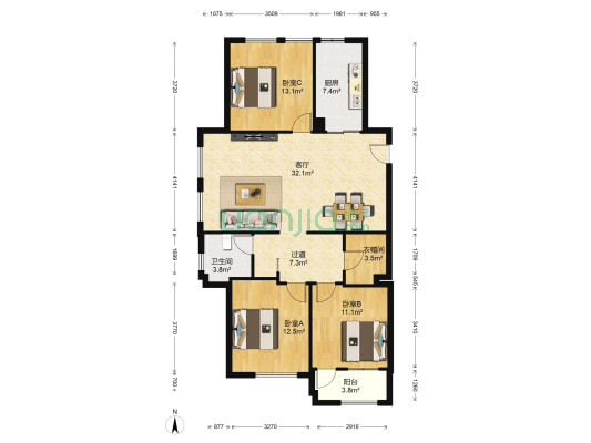 和园(余姚市) 3室1厅1卫 137平方