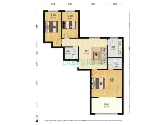 铂钥中心 3室1厅2卫 121平方