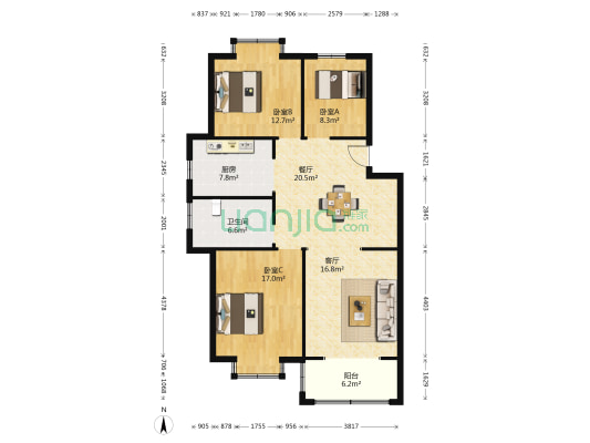 东社花苑 3室2厅1卫 112平方