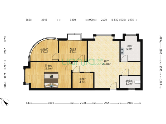 金达苑 3室1厅1卫 89平方