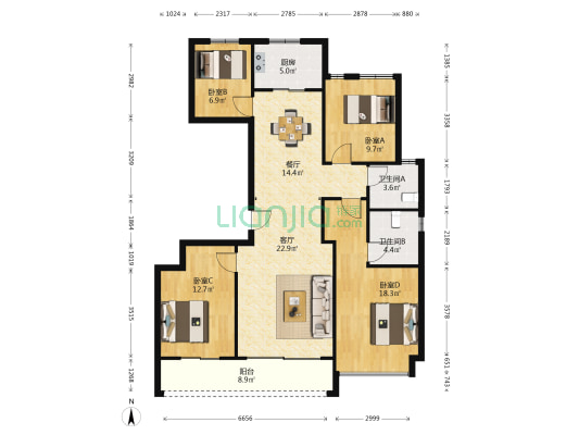九龙仓华发荟品天语城 4室2厅2卫 137平方
