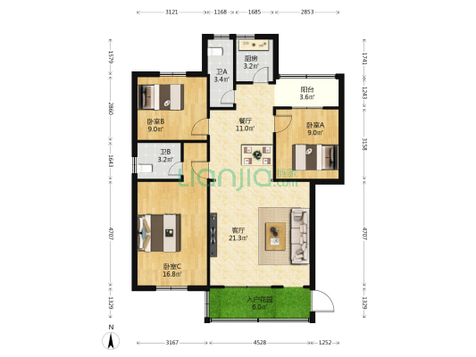 景苑小区 3室2厅2卫 90平方