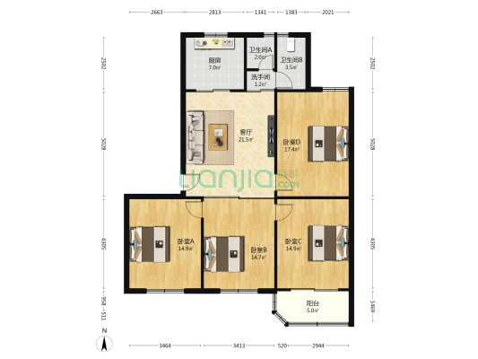 东街14号 4室1厅3卫 123平方
