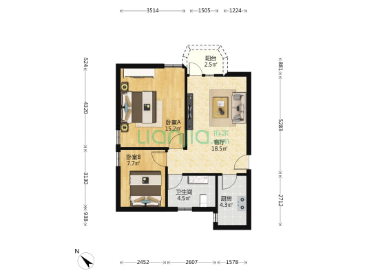 高嘉花园 2室1厅1卫 67平方