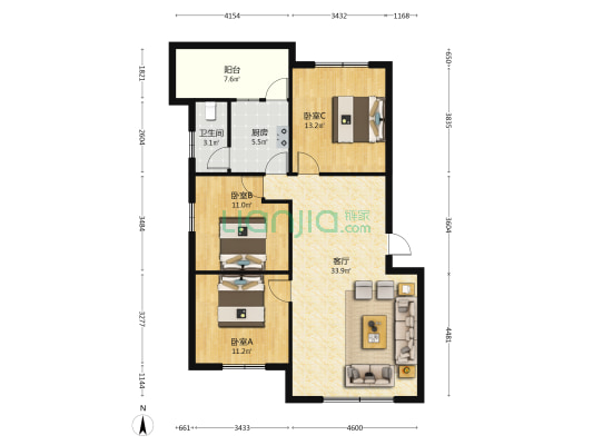 龙国大道 3室1厅1卫 87平方