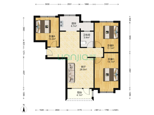 洋房，一梯两户，南北通透，央企开发，高铁商圈-户型图