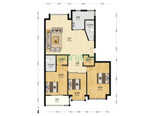 东都花园 3室1厅2卫 145平方