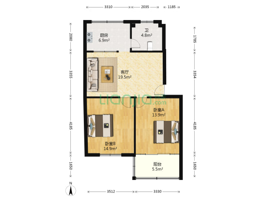 南苑二区(余杭) 2室1厅1卫 77平方