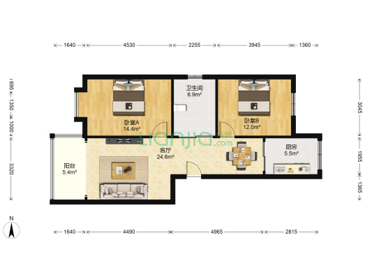 辰北花园 2室1厅1卫 91平方