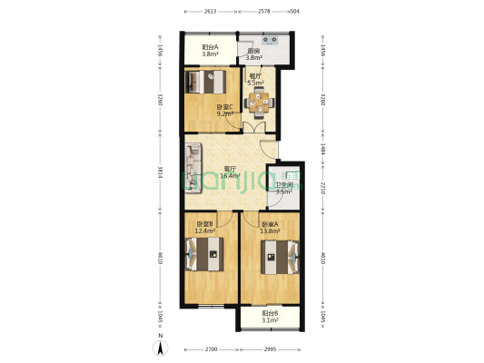 程西小区 3室2厅1卫 93平方