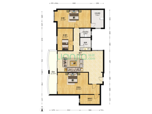 华艺广场 3室1厅2卫 205平方