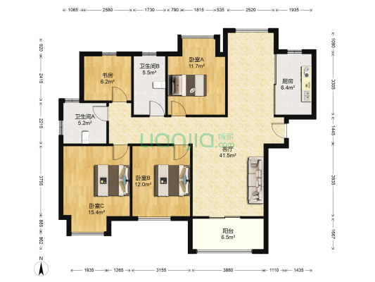 立新苏杭之星 4室1厅2卫 142平方