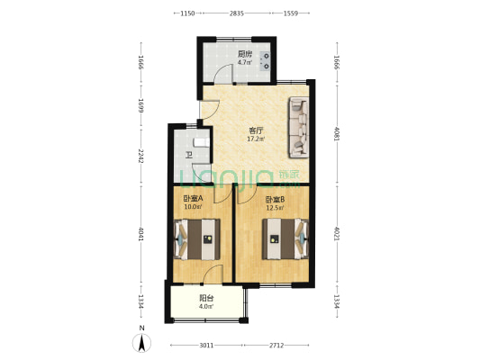 建工二村 2室1厅1卫 61平方