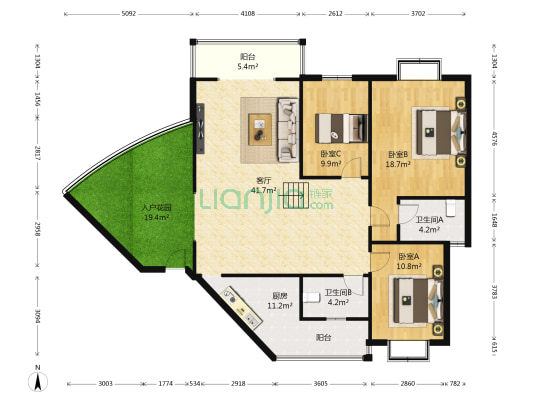 金杯星苑 3室1厅2卫 130平方