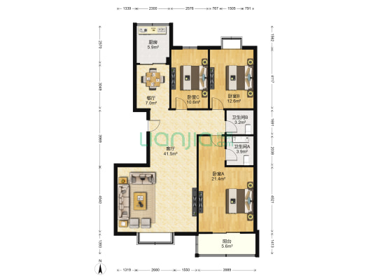 骊苑小区 3室2厅2卫 146平方