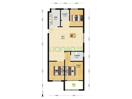 春江明月小区 3室1厅2卫 120平方