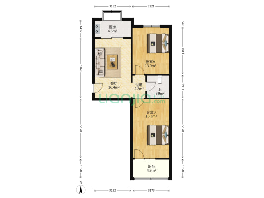 谈中园 2室1厅1卫 74平方