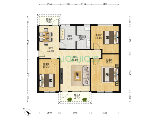 华夏楼 3室2厅1卫 109平方