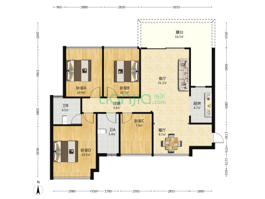 利亚·奥林花园 4室2厅2卫 116平方