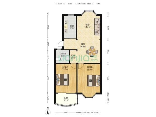 嘉禾花园 2室2厅1卫 90平方