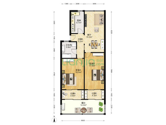 远力小区 2室1厅1卫 88平方