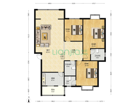 永安花园 3室1厅3卫 150平方