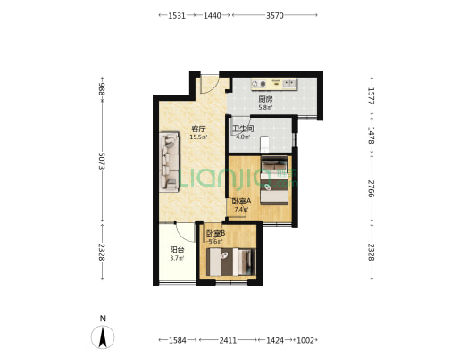 鸿达苑 2室1厅1卫 61平方