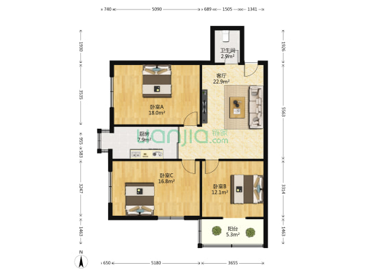 瑞华苑 3室1厅1卫 105平方