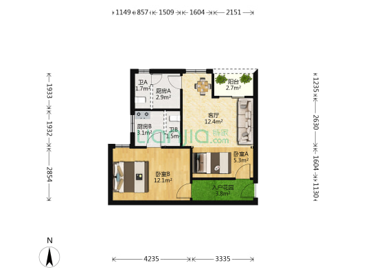 逢源楼 2室1厅2卫 61平方