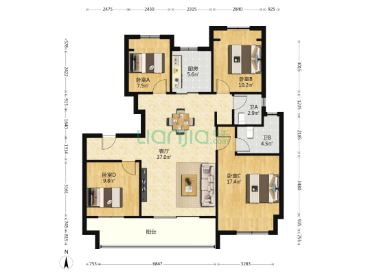 文锦云庭 4室1厅2卫 121平方