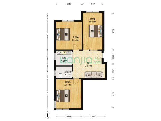 星海苑 3室1厅1卫 86平方