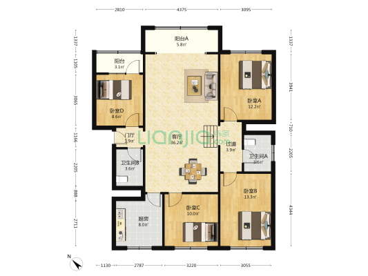 西藏卫生厅藏药研究所住宅 4室1厅2卫 136平方