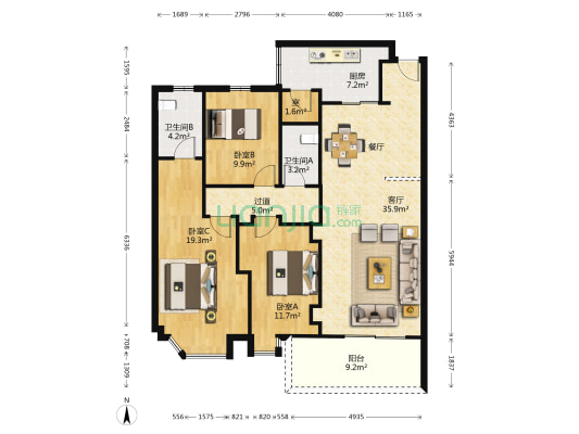 东骏苑 4室1厅2卫 122平方
