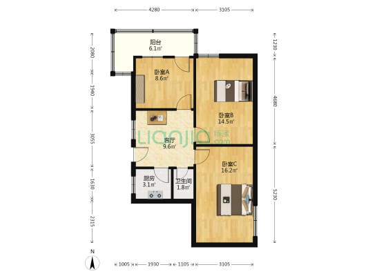 大学路社区 3室1厅1卫 75平方